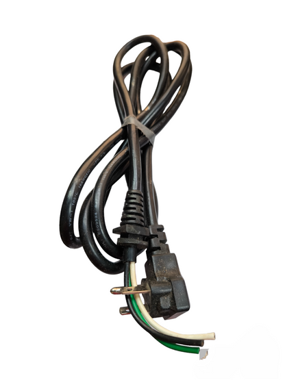 Black 3 core AC power cord with ground featuring three exposed wires and a molded plug from China