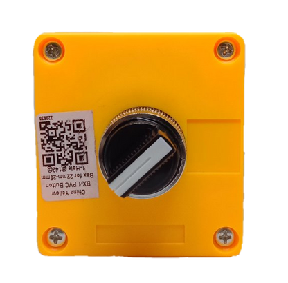 Auspicious 3 position selector switch 22mm mounted on yellow square base with screws