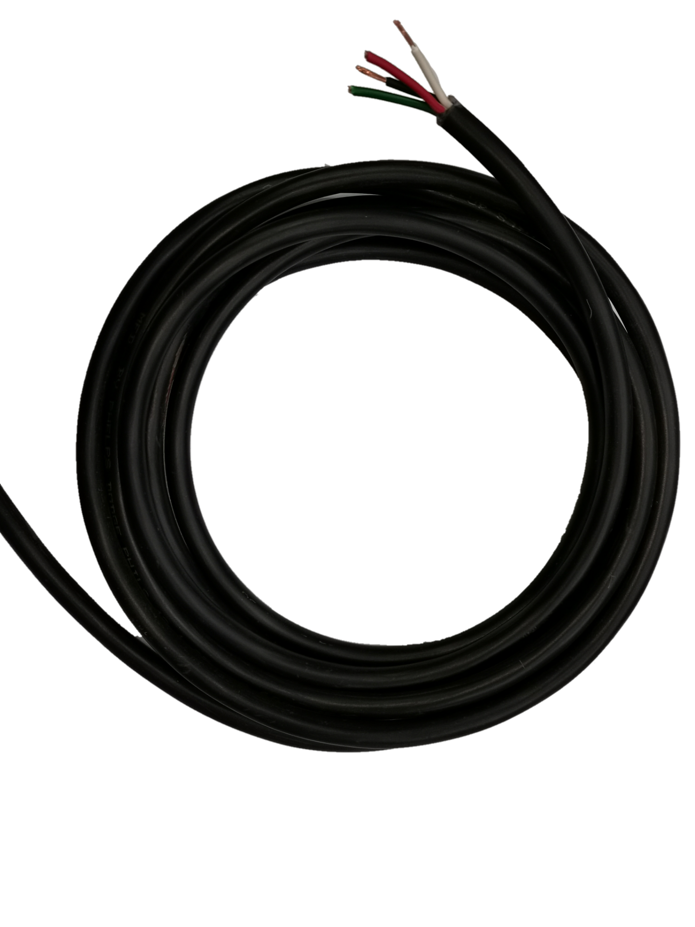 Phelps Dodge 4 core 2.0mm electrical wire with black insulation and exposed colored 