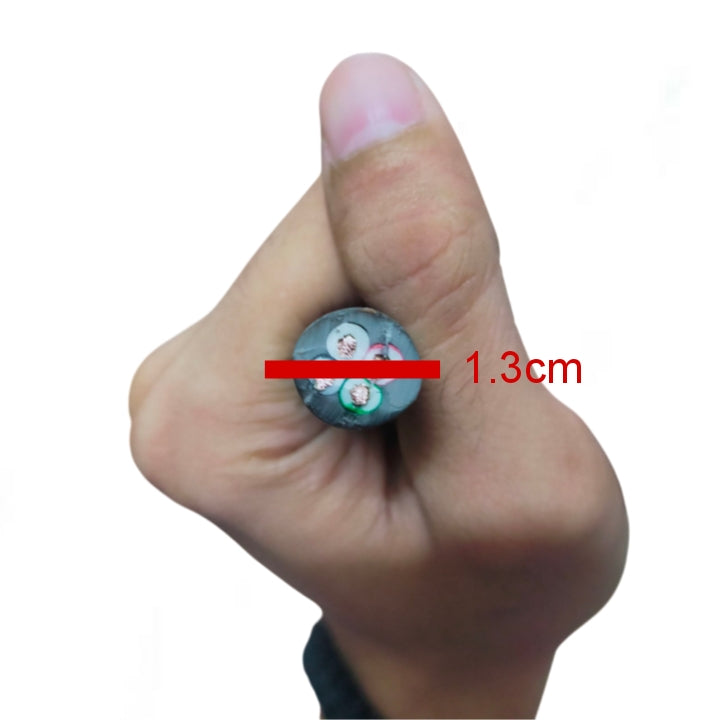 Hand holding Phelps Dodge 4 core 2.0mm electrical wire showing cross section with 1.3 cm diameter