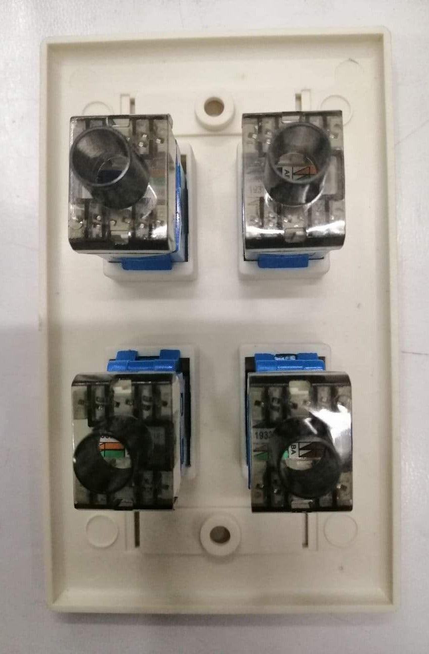 AMP 4 gang Cat 6 wall outlet with four modular ports for Ethernet connections