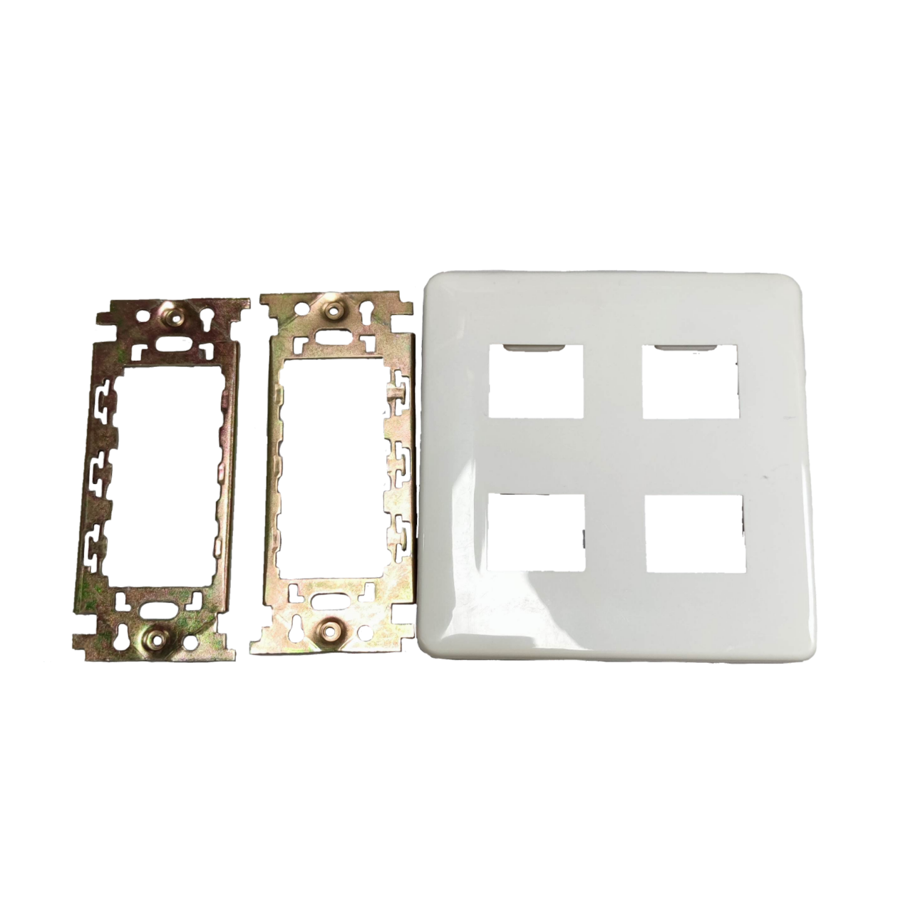 Kopez 4 gang face plate for electrical switches with metal mounting brackets in white