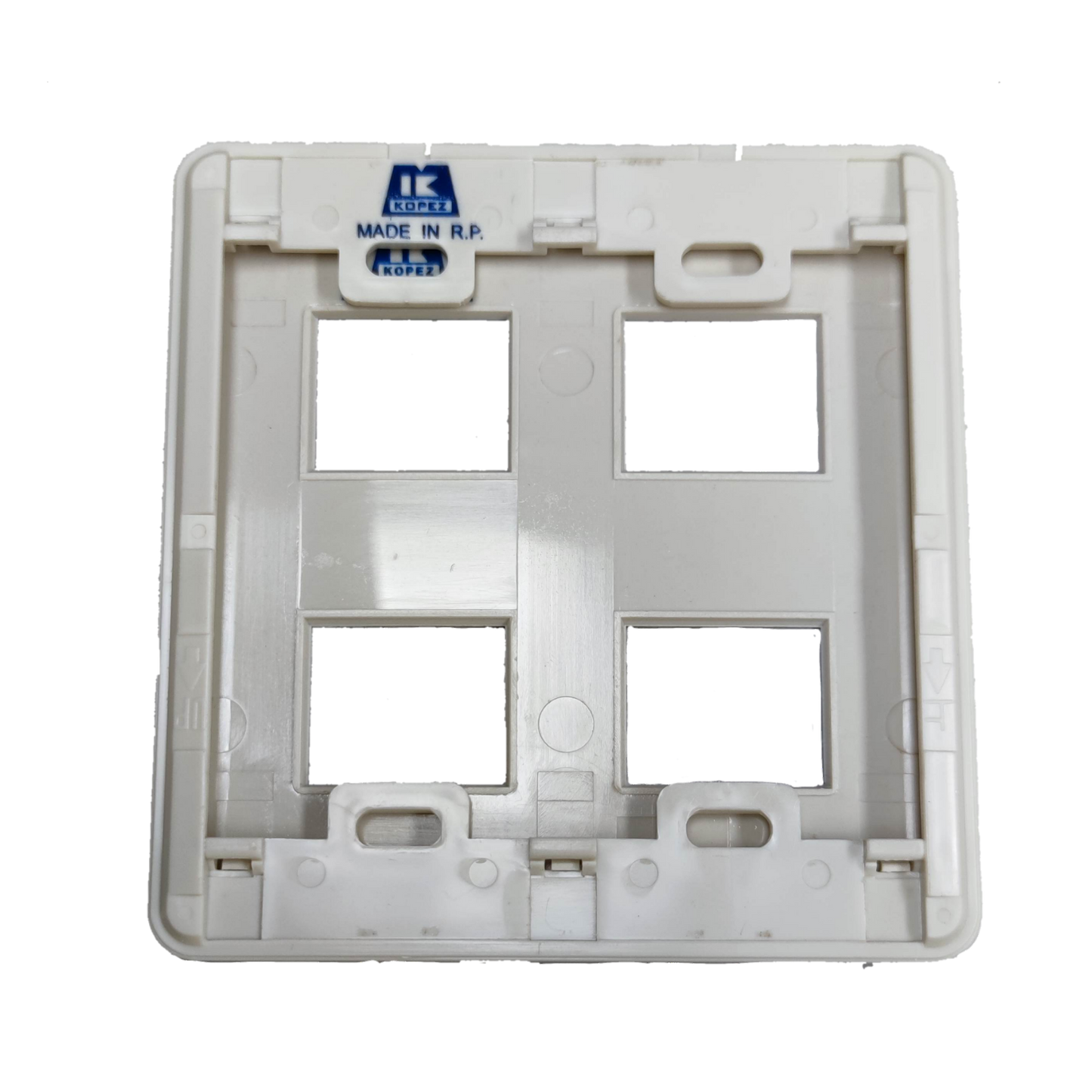 Kopez white 4 gang face plate for electrical switches with four rectangular openings