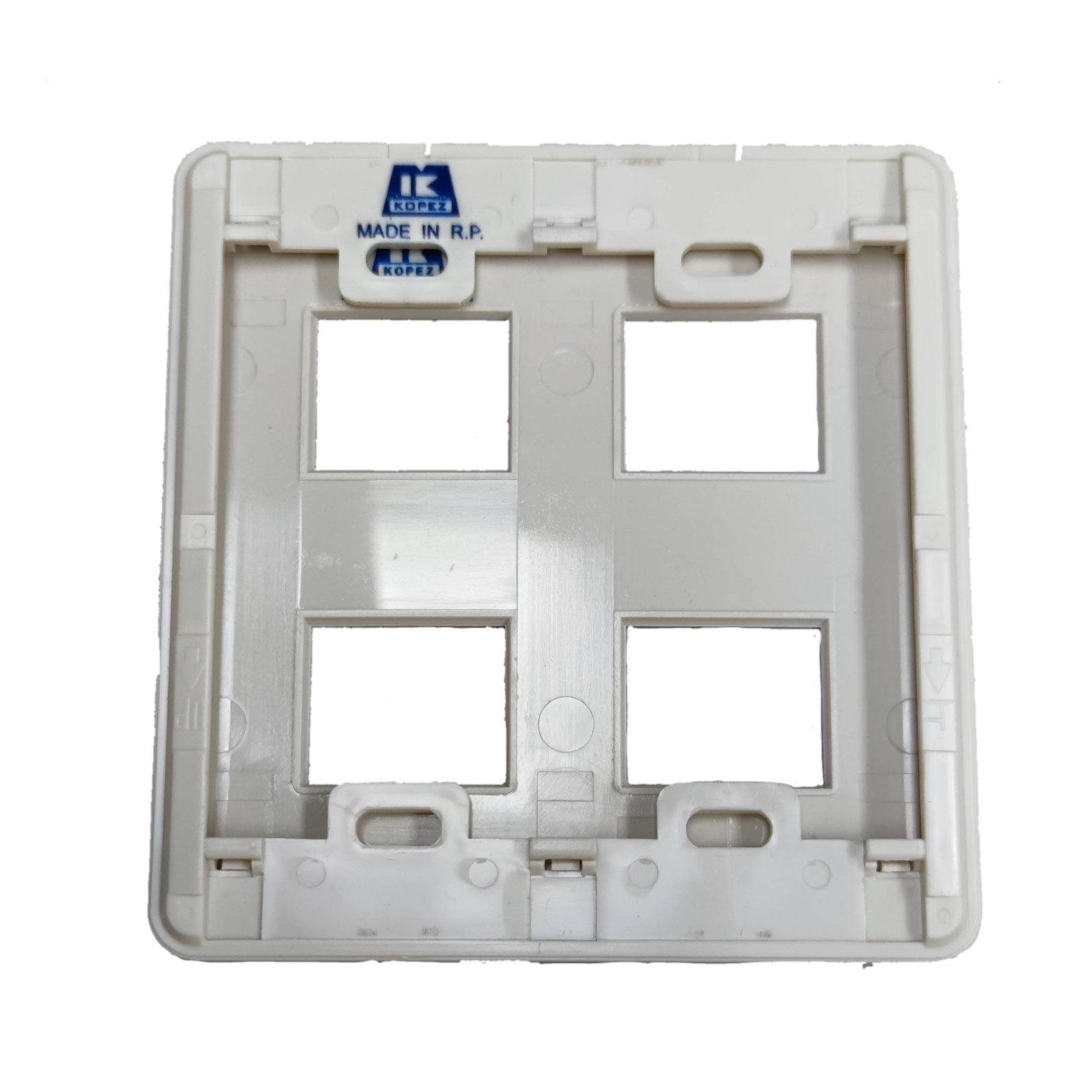 Kopez white 4 gang face plate for electrical switches with four rectangular openings