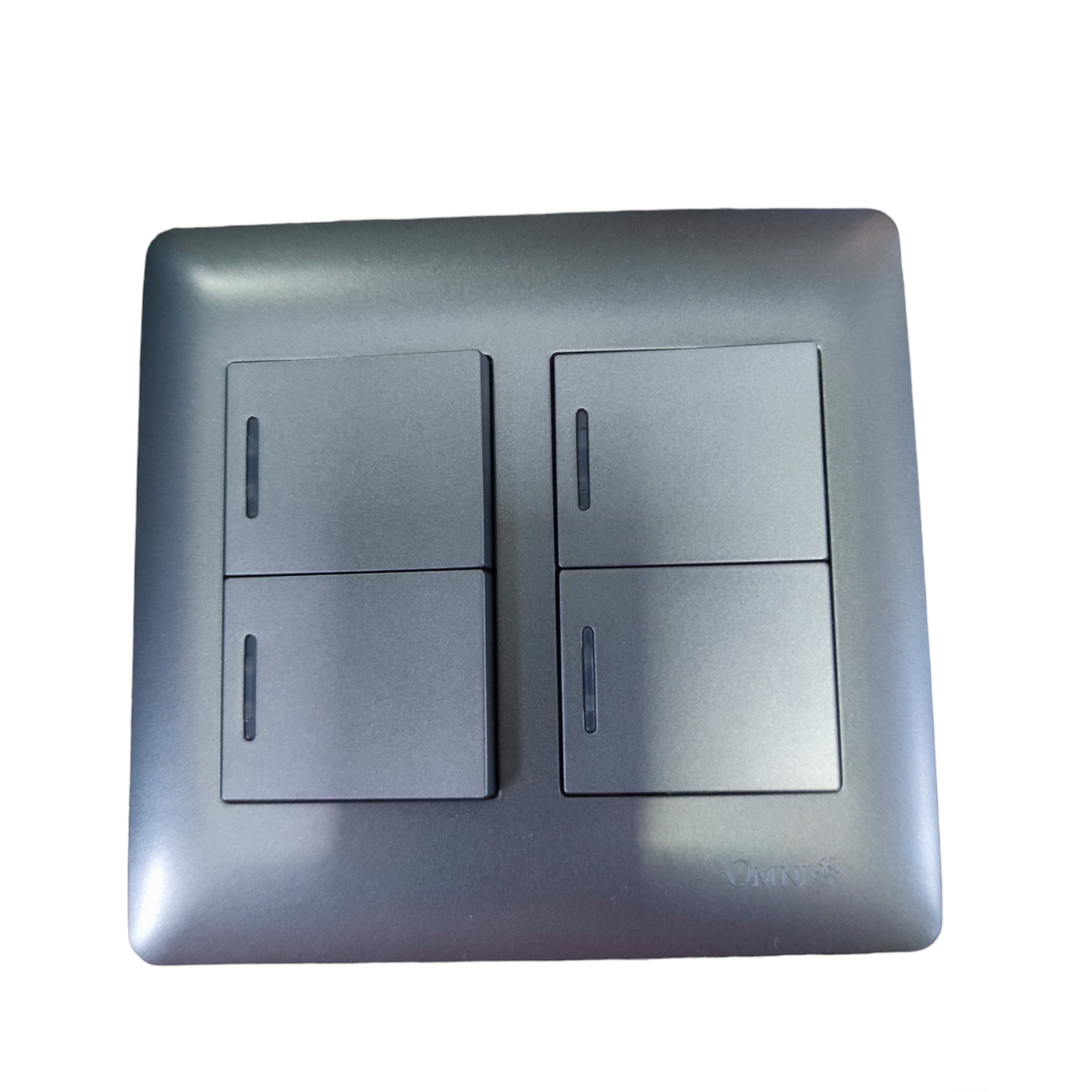 Omni 4 gang illuminated wall switch in metallic finish for controlling multiple lights