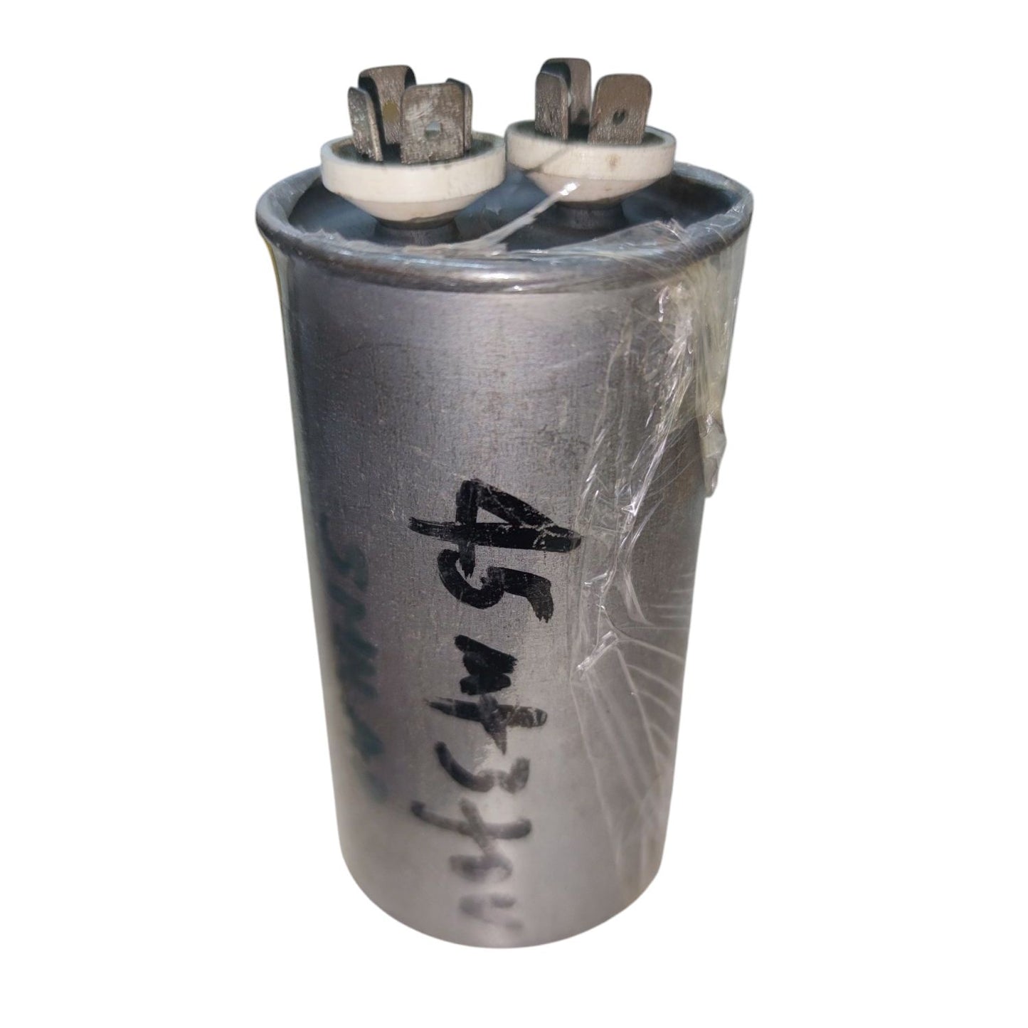 Aerovox 45MFD 370VAC capacitor electrical part with metal casing and dual terminal connectors