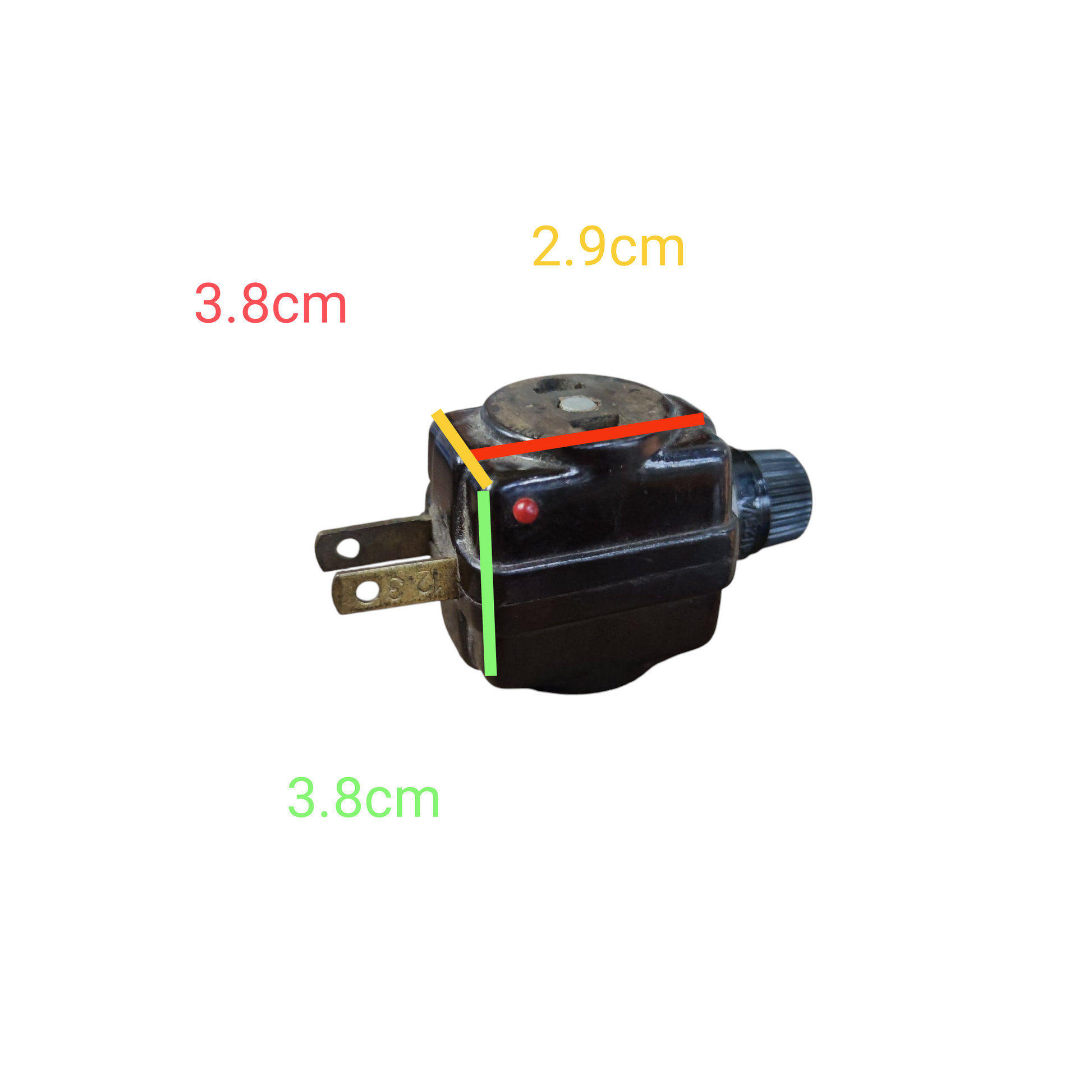 Compact black 500W power saving plug with dimensions 3.8cm by 2.9cm from China
