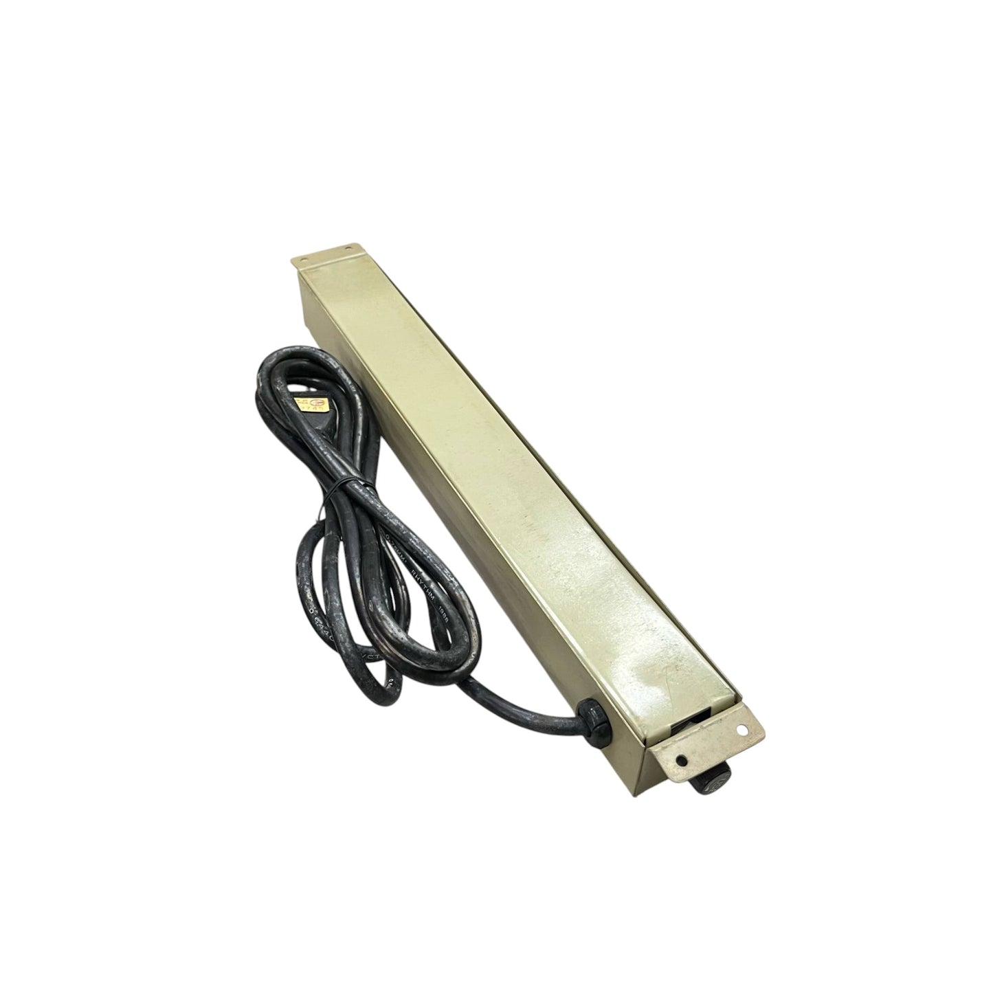 6 gang extension outlet with switch in metallic casing and attached black power cord