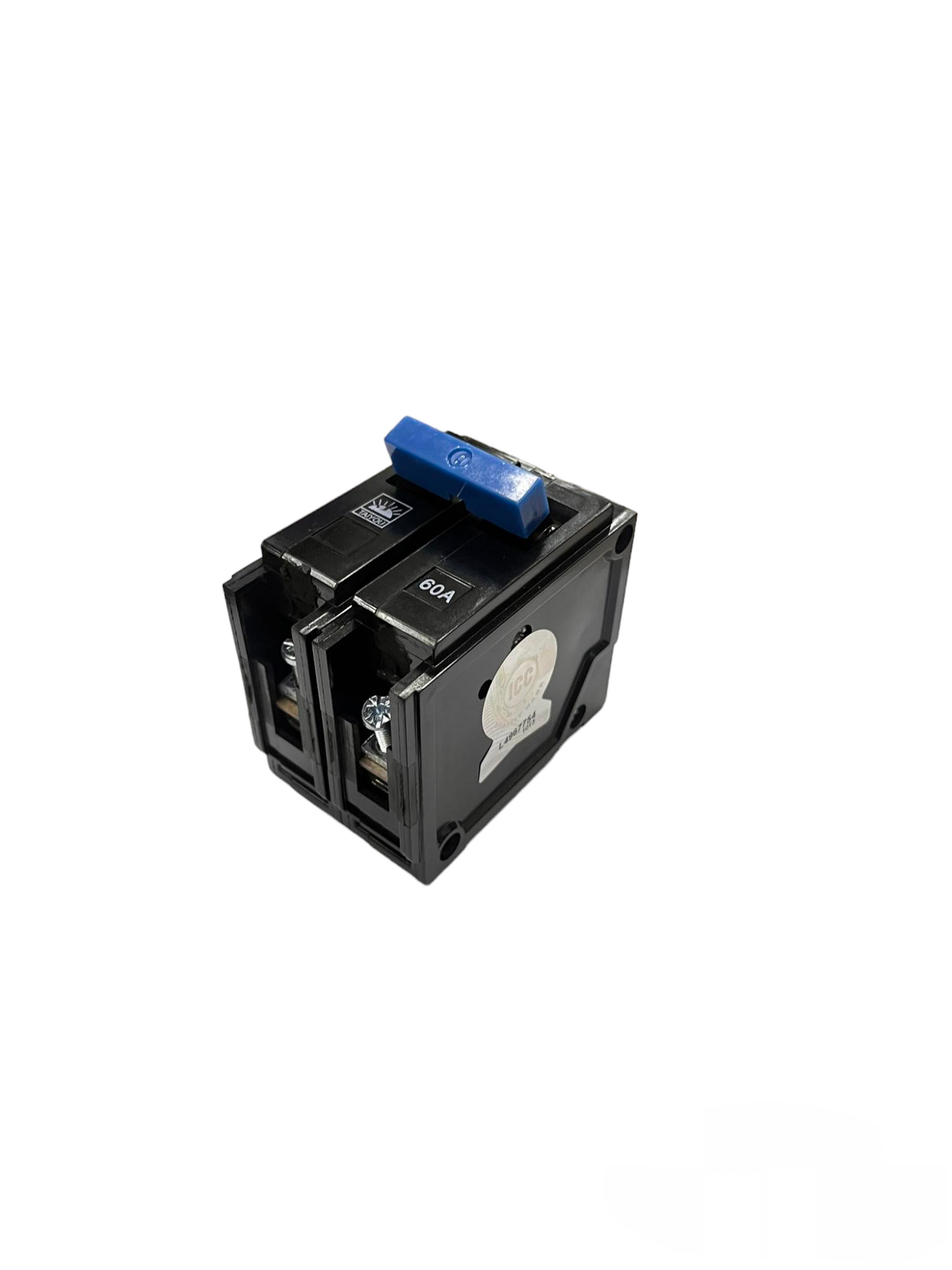 Taiyou 60A 2 Pole Circuit Breaker Plug-in with blue switch handle and black casing