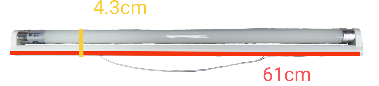 Ecolum 8W LED T8 fluorescent lamp tube measuring 61cm length and 4.3cm diameter