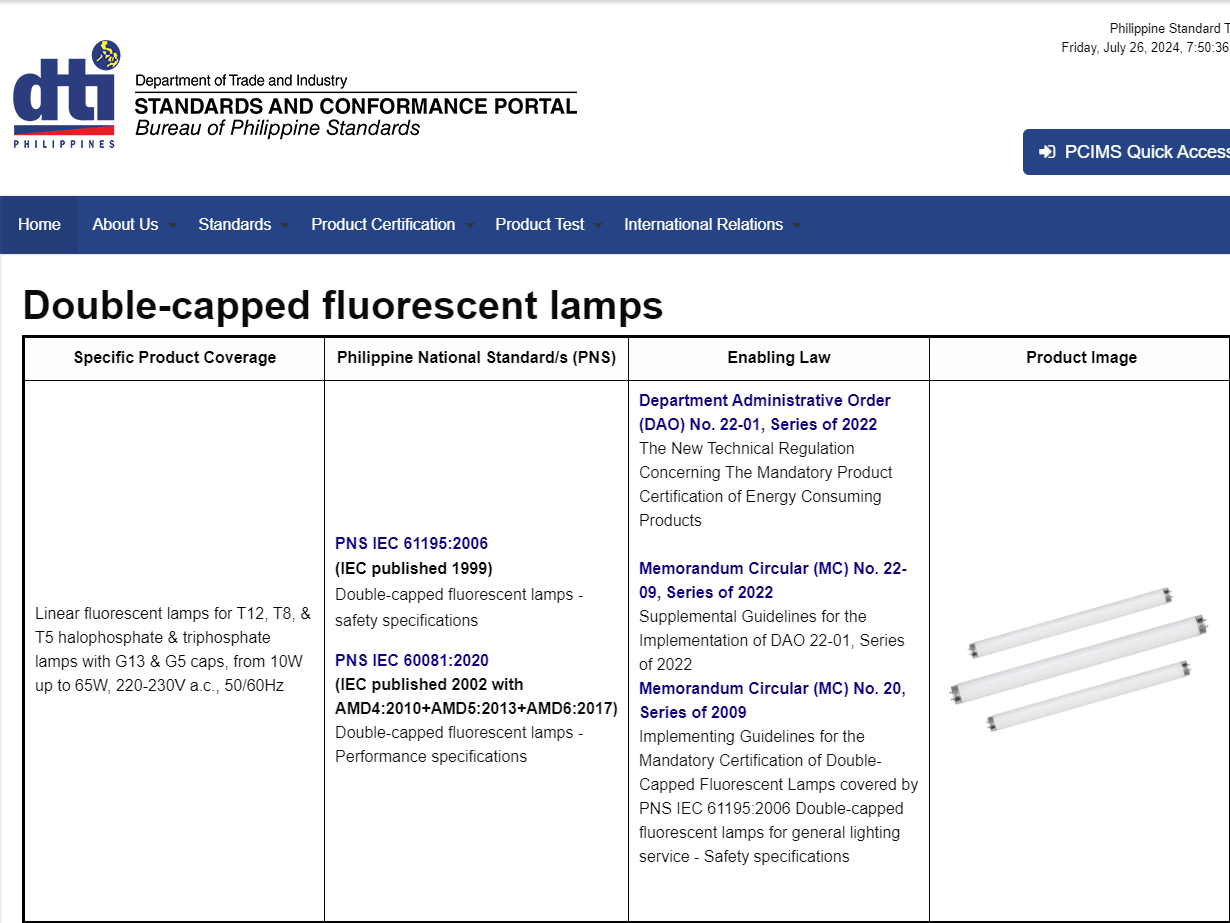 Firefly 8W T5 Fluorescent Tube Daylight product on webpage showing double capped fluorescent lamps table