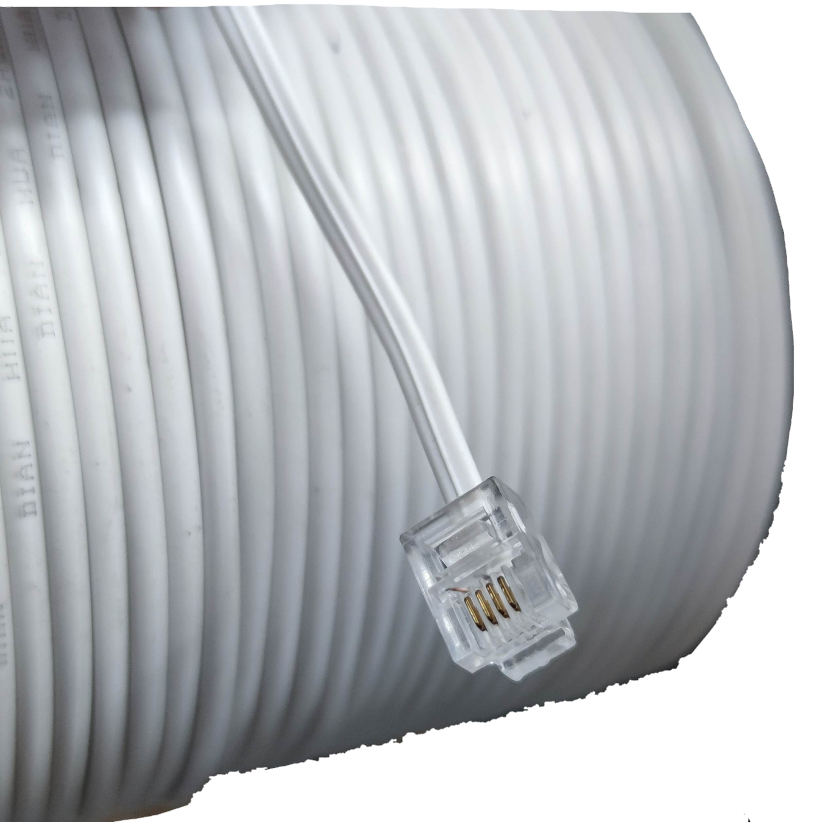 Extension Wire 2 Wire White Color AWG 26 coiled with clear RJ11 connector end