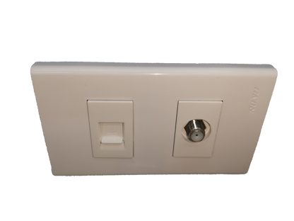 Royu electrical circuitry LAN outlet and cable TV socket wall plate in white