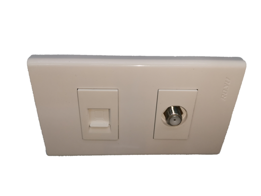 Royu electrical circuitry LAN outlet and cable TV socket wall plate in white