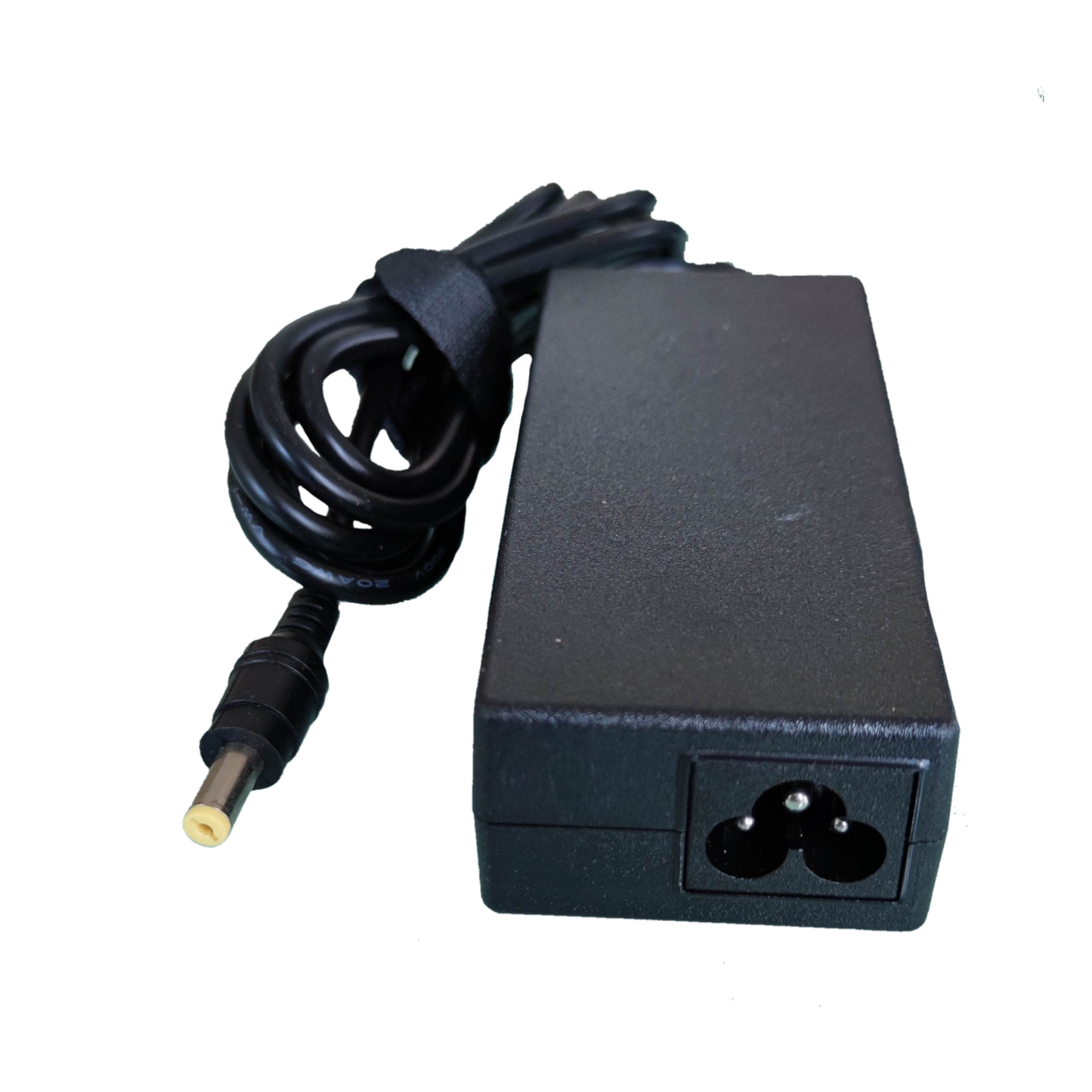 Sony laptop power supply adapter with attached power cord and black rectangular design