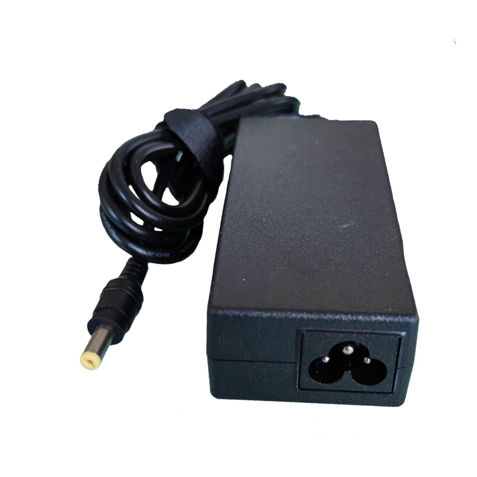 Sony laptop power supply adapter with attached power cord and black rectangular design