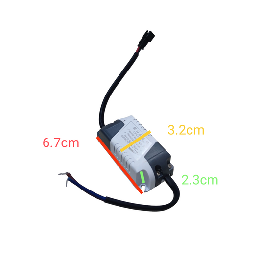 Biglite compact LED Driver 3-5W Input 180-240V power supply unit with wires and size labels