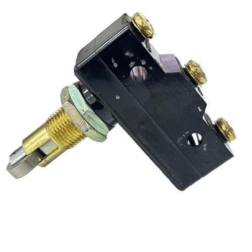 Tend Limit Switch 15A 250VAC TM1309 black plastic body with threaded metal actuator nut and three brass screw terminals