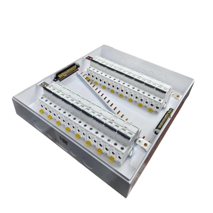 Schneider and ZY Panel Board 50A 2 Pole Main Miniature electrical circuitry part in white casing