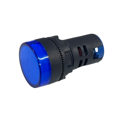 Denko Pilot Light 220v BLUE 22mm industrial panel indicator with blue lens and threaded mount