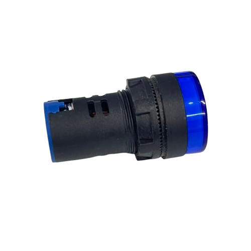 Denko Pilot Light 220v BLUE 22mm panel mount indicator light with blue lens and black housing