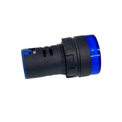 Denko Pilot Light 220v BLUE 22mm panel mount indicator light with blue lens and black housing