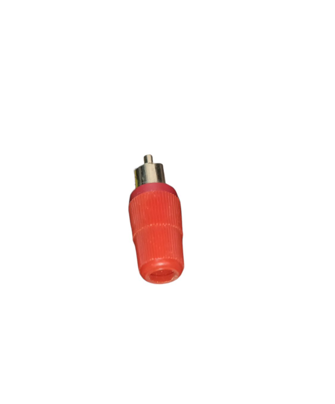 RCA Plug Connector Color Red metal tip with ribbed red plastic grip for audio video cables made in China