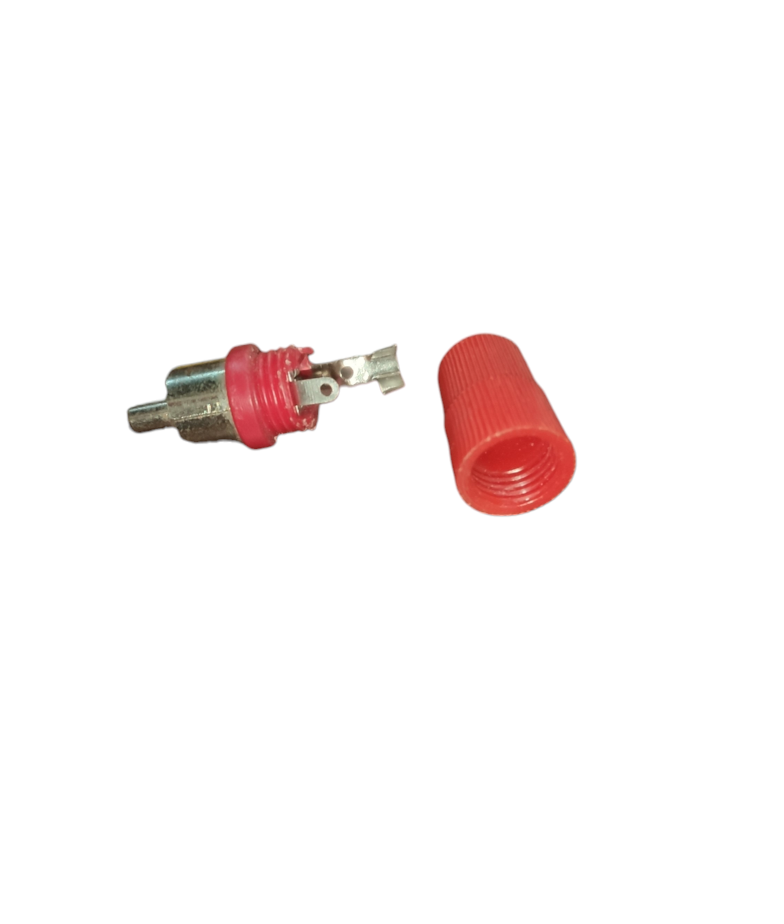 RCA Plug Connector Color Red metal male RCA terminal with detachable red ribbed plastic sleeve