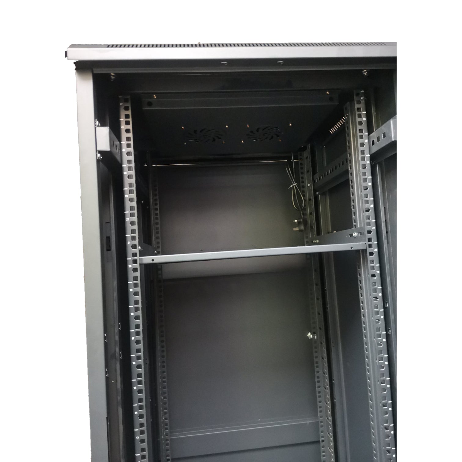 Empty metal server cabinet on a white background Data Cabinet 18U Server Rack Network Cabinet with Glass Door 90cm x 60cm x 60cm