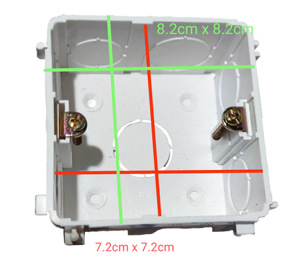 Bull brand white Square Flush Type Utility Box with internal screws and dimension markings