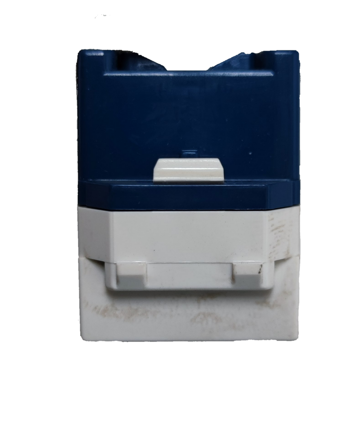 Panasonic Telephone 6P4C WEG2164 blue and white modular telephone jack insert front view for wall mounting