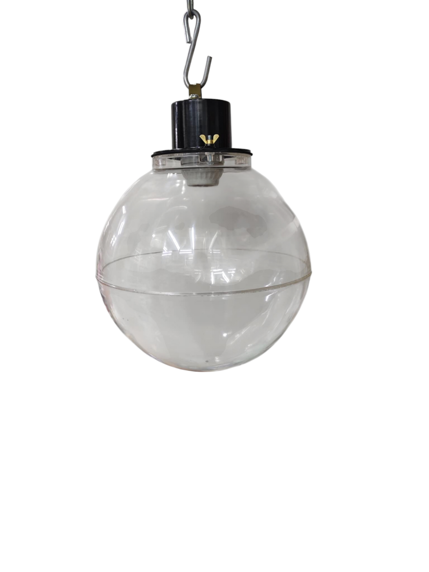 Amco 10 inch globe pendant light with clear glass shade and black metal fixture