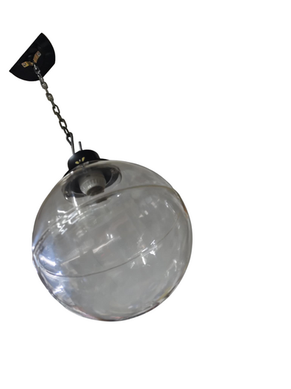 Amco 10 inch globe pendant light with clear glass globe and black metal ceiling mount