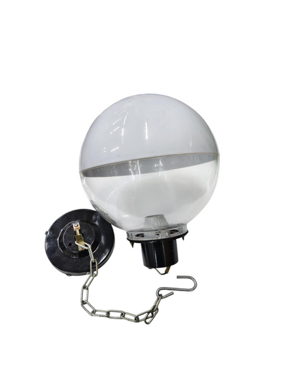 Amco 10 inch globe pendant light with clear and white glass globe and black mounting base