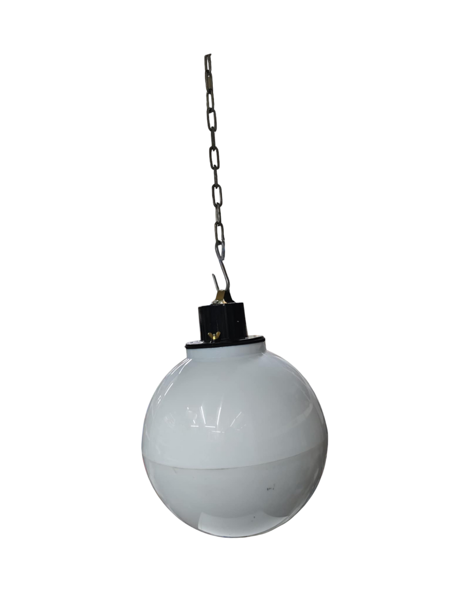Amco 10 inch globe pendant light with white glass shade and black metal chain for ceiling installation