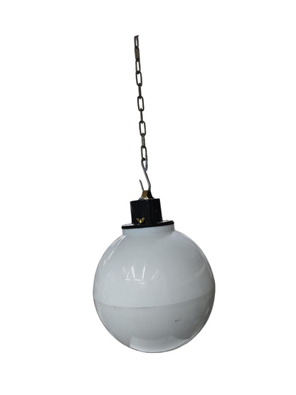 Amco 10 inch globe pendant light with white glass shade and black metal chain for ceiling installation