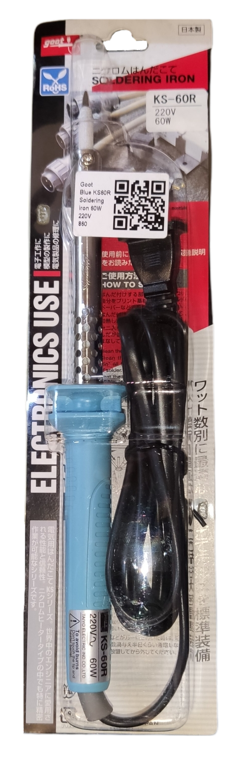 Goot 60W soldering iron with blue handle and black power cord in original packaging