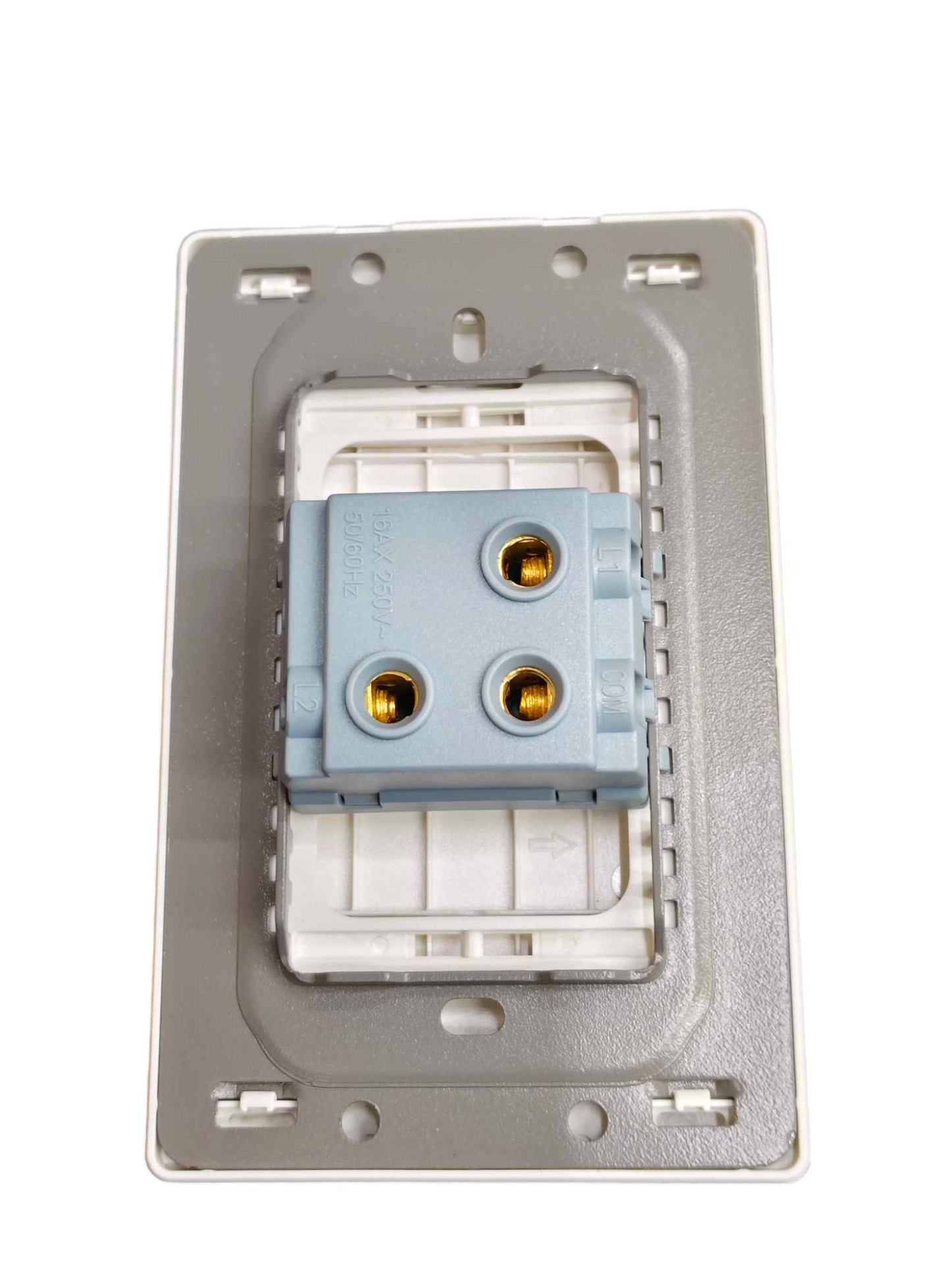 Grazen 1 gang 3 way switch with plate in a gray color, designed for efficient electrical control