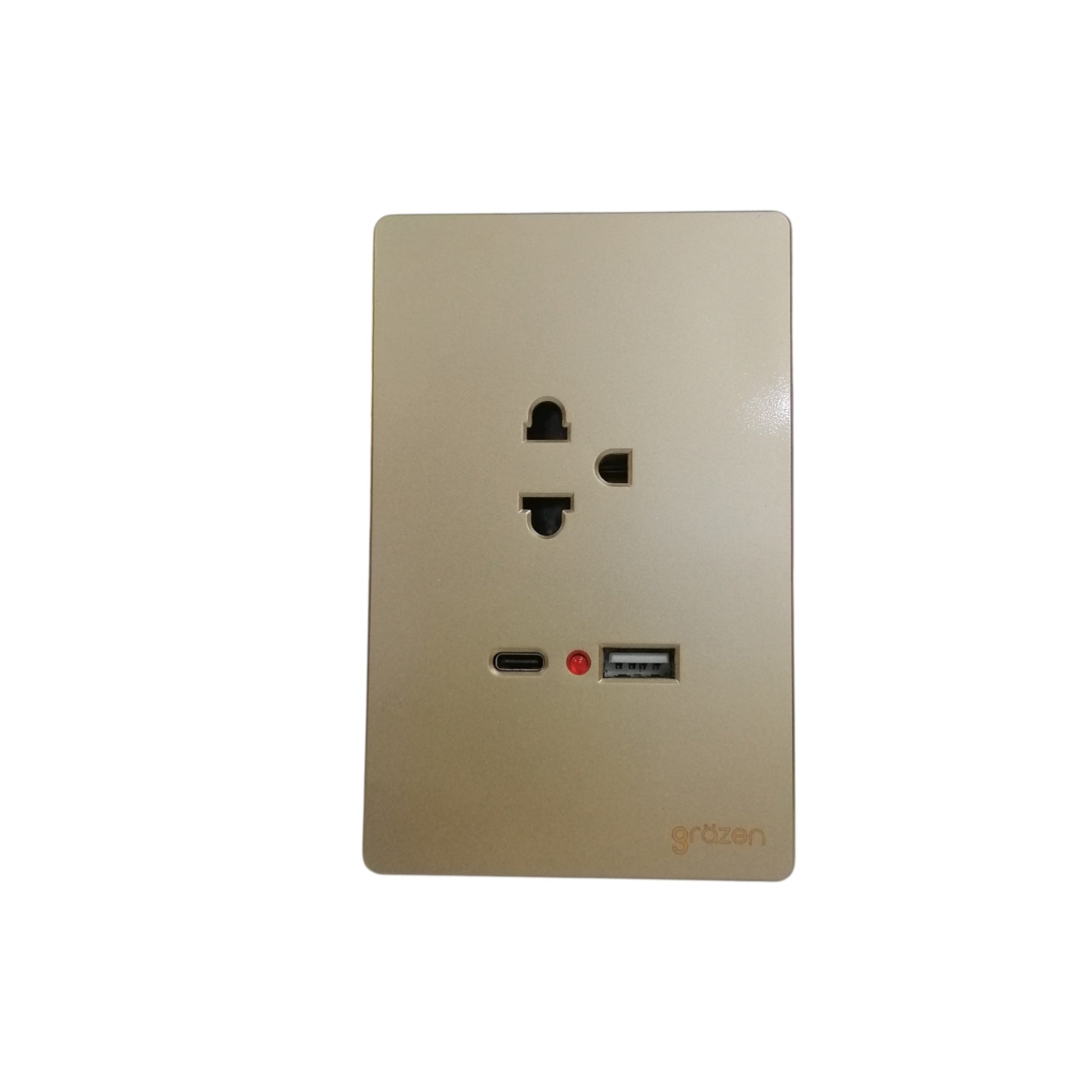 Grazen 1 gang outlet with USB-C and USB-A beige power point switch and plug