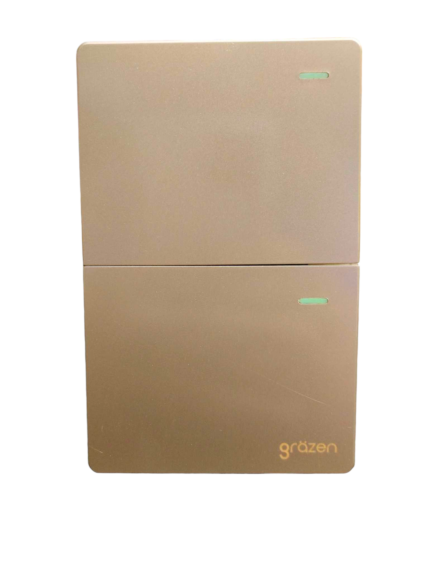 Grazen 2 gang 3 way switch gold with sleek flat design and indicator lights