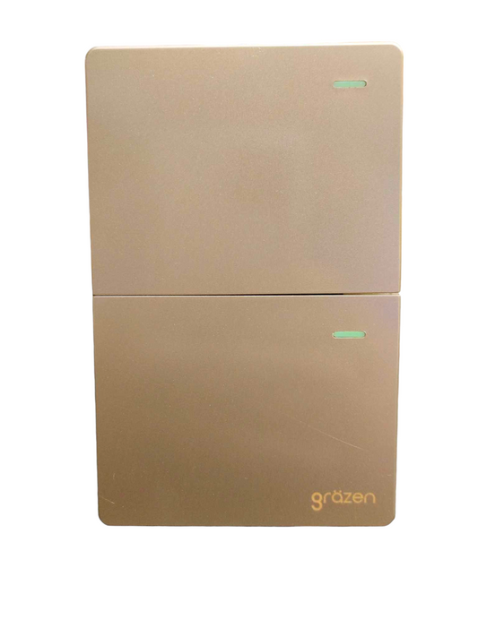 Grazen 2 gang 3 way switch gold with sleek flat design and indicator lights