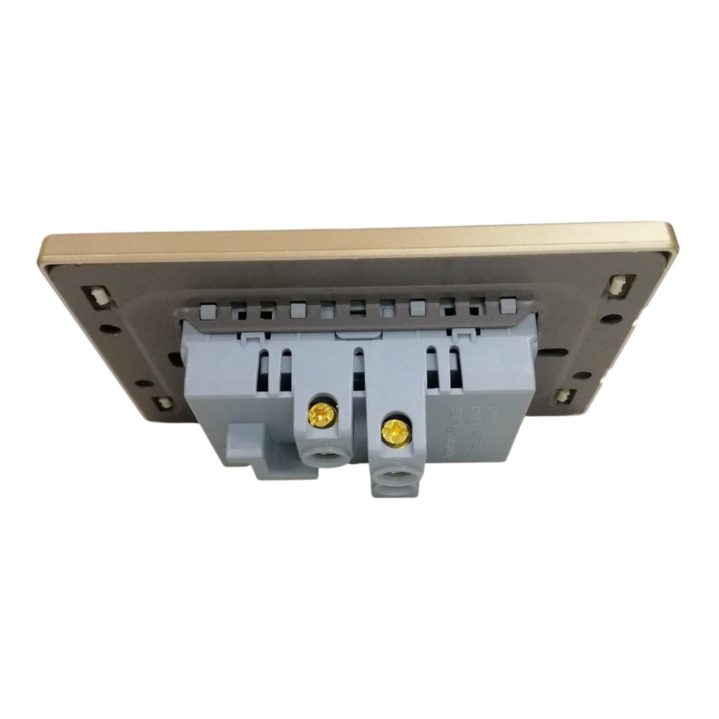 Grazen 2 gang outlet with USB-C and USB-A showing back side with mounting and wiring terminals