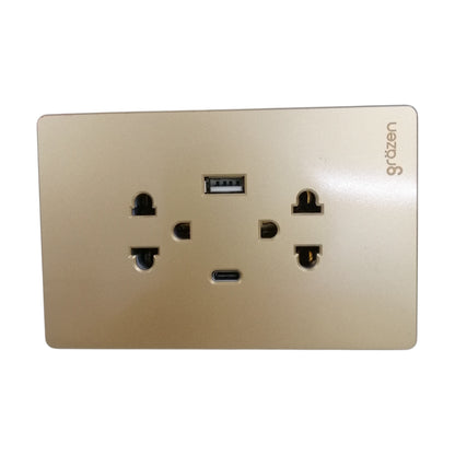 Grazen 2 gang outlet with USB-C and USB-A in beige color for versatile device charging
