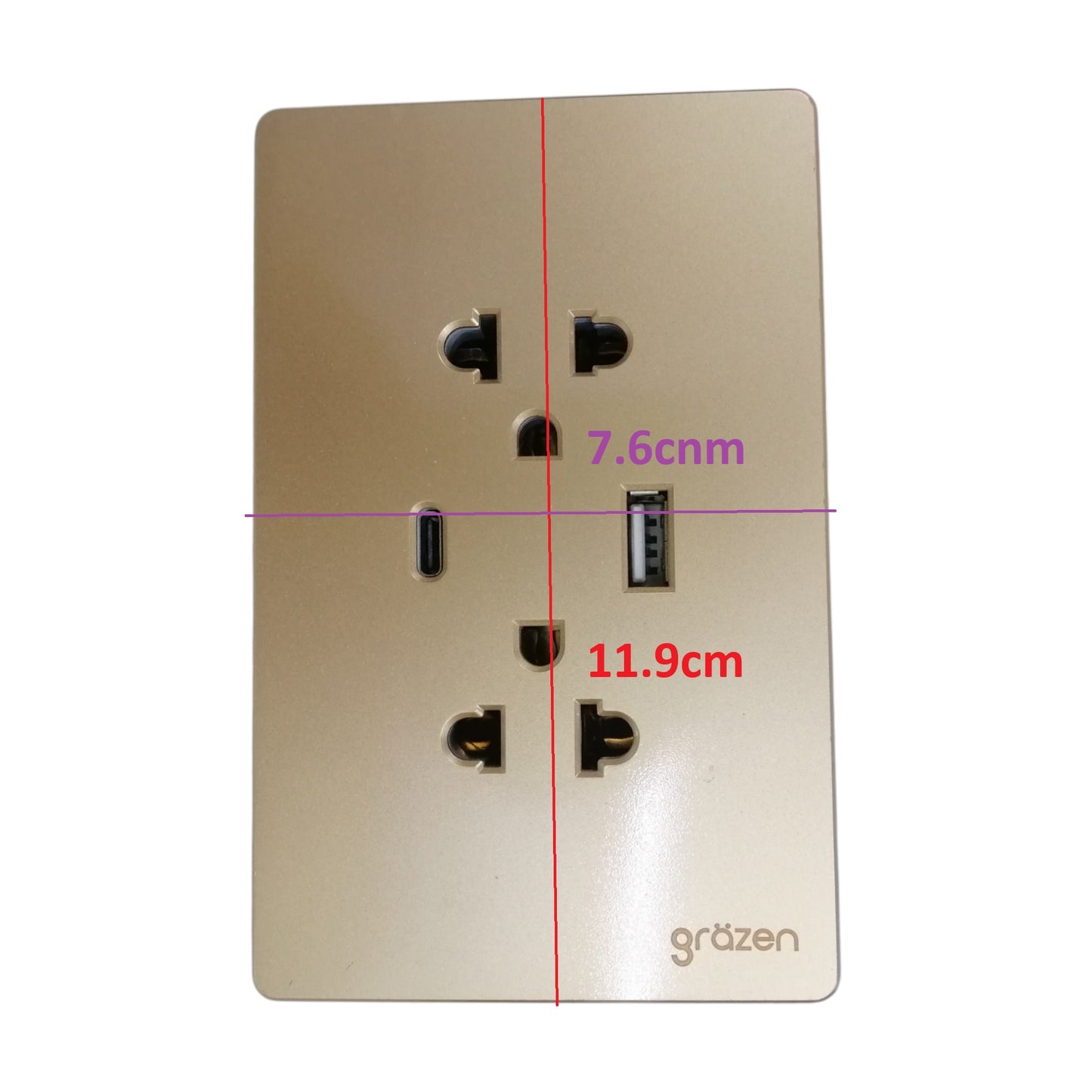 Grazen 2 gang outlet with USB-C and USB-A in beige with power points and USB charging ports