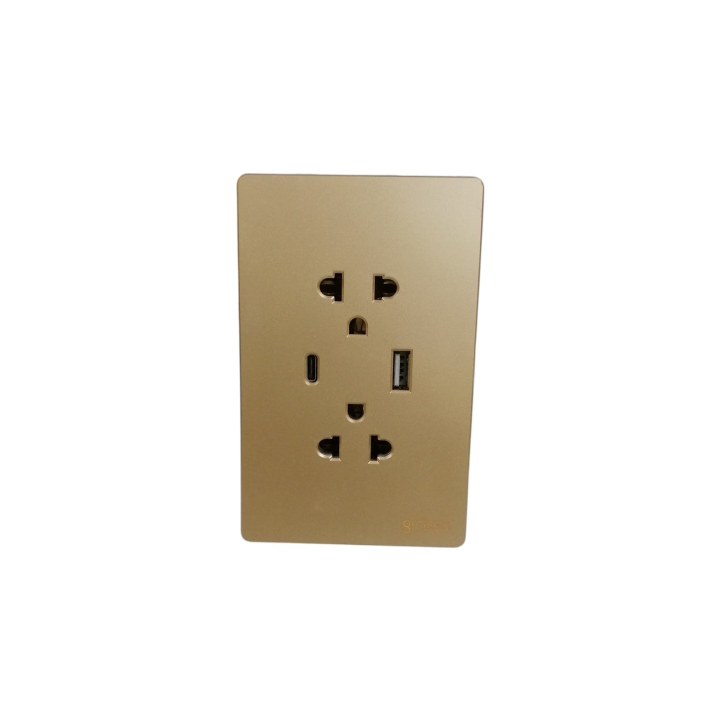 Grazen 2 gang outlet with USB-C and USB-A in gold color for versatile power and charging