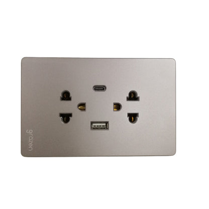 Grazen 2 gang outlet with USB-C and USB-A in sleek silver finish for versatile charging