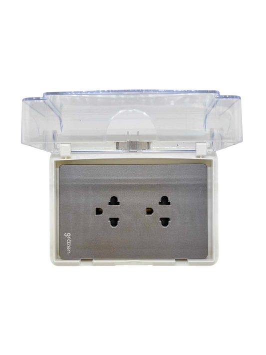 Grazen Weatherproof Duplex outlet 16A with clear cover for outdoor electrical safety