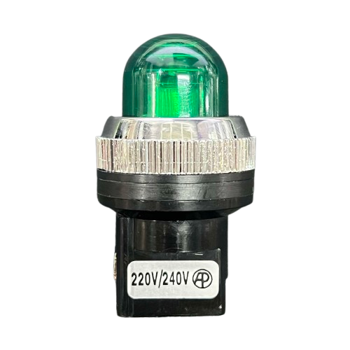 Auspicious Green 25mm Neon Pilot lamp 220V with a clear lens, ideal for work and safety applications