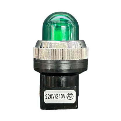 Auspicious Green 25mm Neon Pilot lamp 220V with a clear lens, ideal for work and safety applications