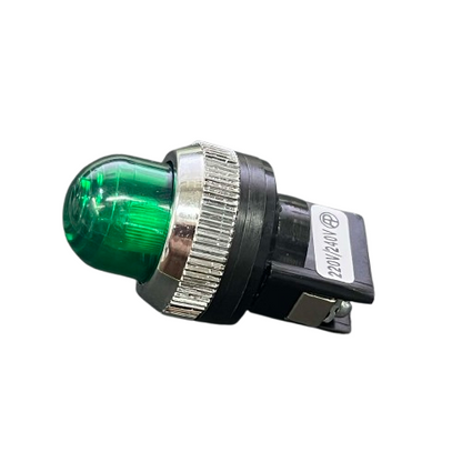Green 25mm Neon Pilot lamp 220V with durable metal base for reliable visibility in work and safety settings